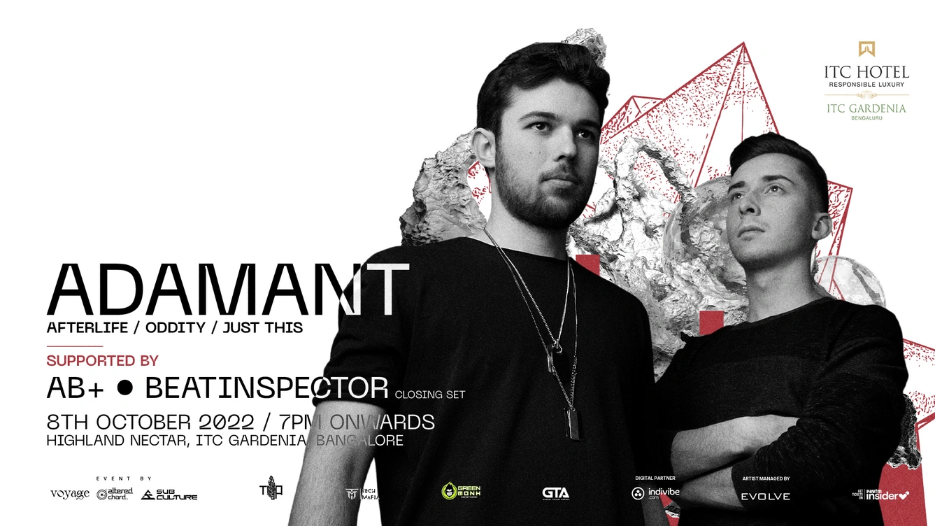 ADAMANT (Afterlife) + Beatinspector & AB+ | Oct 8th | ITC Gardenia